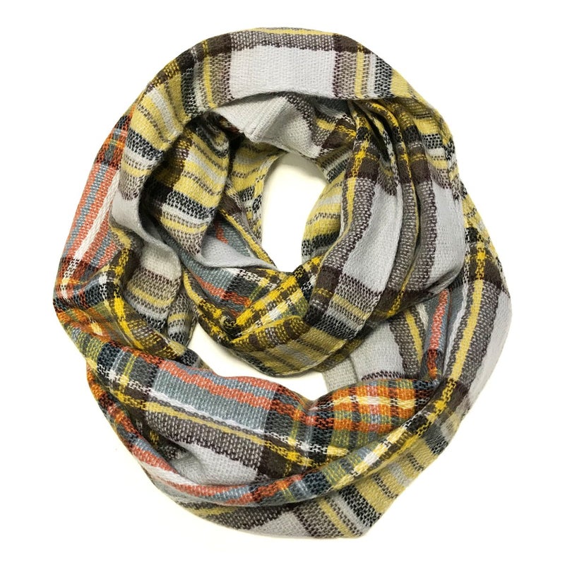 Bowbear Soft Touch Winter Warm Tartan Infinity Scarf, Yellow and Black - Image 1